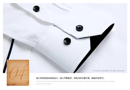 2024 New Men's Shirt Long sleeved Slim Fit White Comfortable and Breathable Business Casual Solid Color Formal Shirt