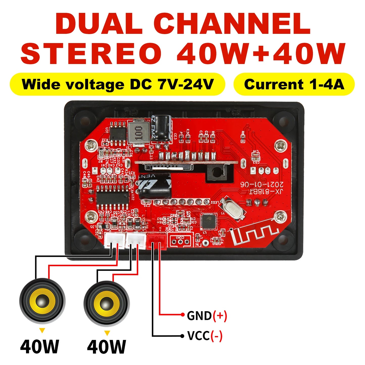 Bluetooth 5.0 MP3 Decoder Board 2*40W 80W Amplifier Audio Player 12V DIY MP3 Player Car FM Radio Module TF USB Mic Record Call