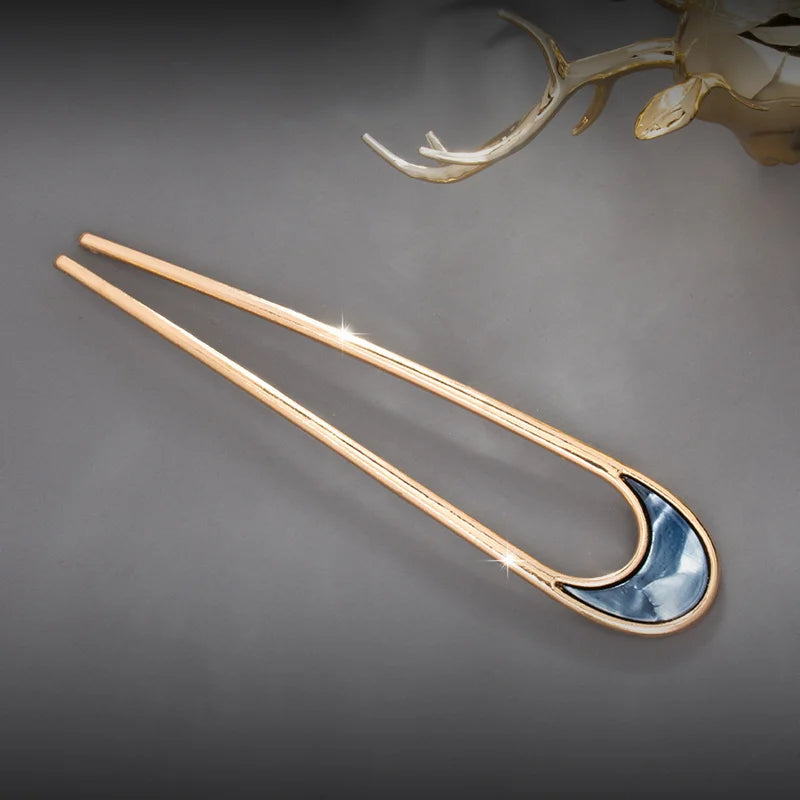 Fashion Luxury Silver Gold Color Elegant Shell Enamel Hairpin for Women Metal U Shape Hair Stick Hairwear Accessories Jewelry