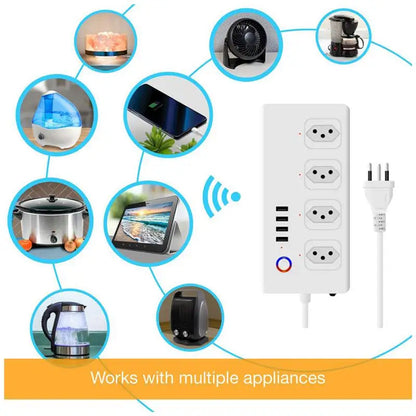 8 Ports WiFi Tuya Smart Brazil Power Plug 4 Outlets 4 USB Charing Sockets Alexa Google Home Voice Assistant Single Socket Timer