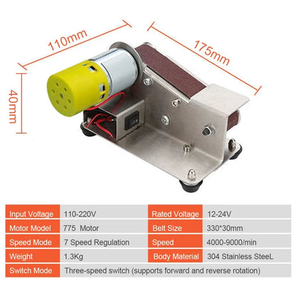 110V/220V Mini Electric Belt Sander DIY Polishing Grinding Machine Cutter Edges Sharpener Multifunctional Grinder Power Tool