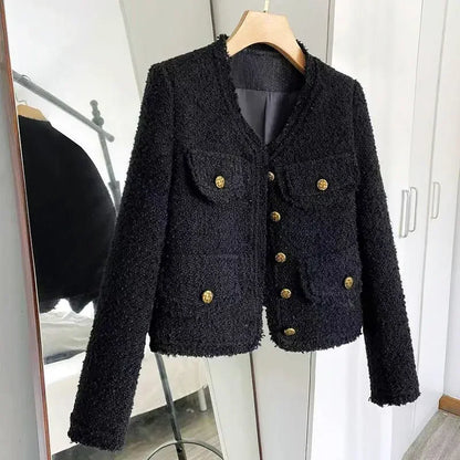 Blacktweed Style Cropped Jacket 2024 New Spring Autumn Thin Elegant Socialite Long Sleeve Topins Thin Regular Crew Neck Jacket