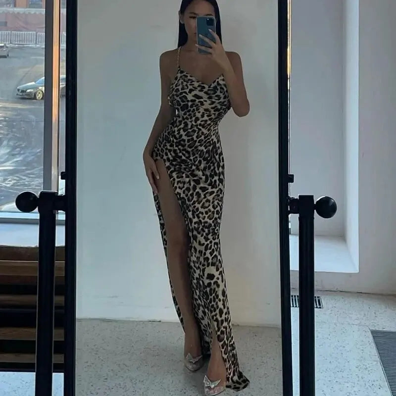 Hawthaw Women Sexy Party Club Evening Streetwear Bodycon Leopard Long Dress 2024 Summer Clothes Wholesale Items For Business