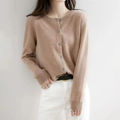 Korean Single Breasted Cardigans Sweater Women Autumn Winter O-neck Long Sleeve Knitwear Female Basic Solid Color Soft Sweaters