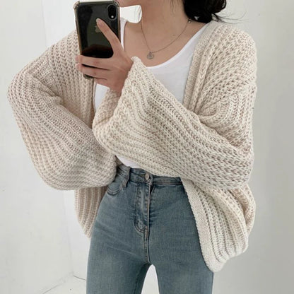 Vintage Harajuku Lantern Sleeve Mulheres Cardigan Sweater Casual Coreano Outono Streetwear Tops Casaco Chic Lazy Wind Sweater Y2k