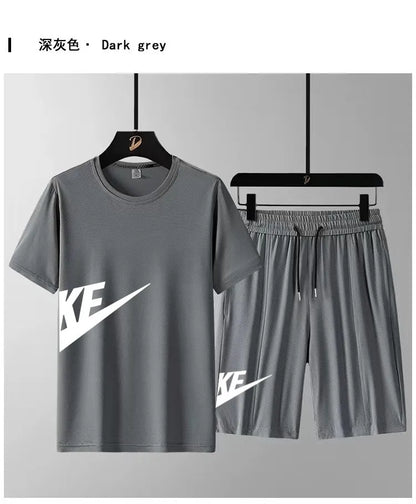 2024 men's  leisure men's European and American fashion T-shirt quick drying and breathableset trend large casual sports set