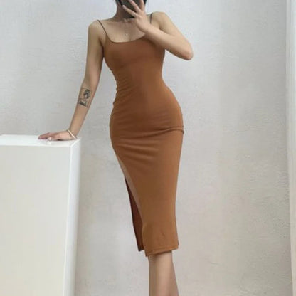 Rimocy 2024 New Sexy Sleeveless Slim Long Dress Women Party Club High Split Spaghetti Strap Dresses Woman Bodycon Dress Female