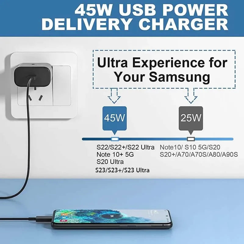 PD 45W USB Charger Fast Charger For Samsung Galaxy S23 Ultra Note10 Plus With USB C To Type C Quick Charge Cable Phone Adapter