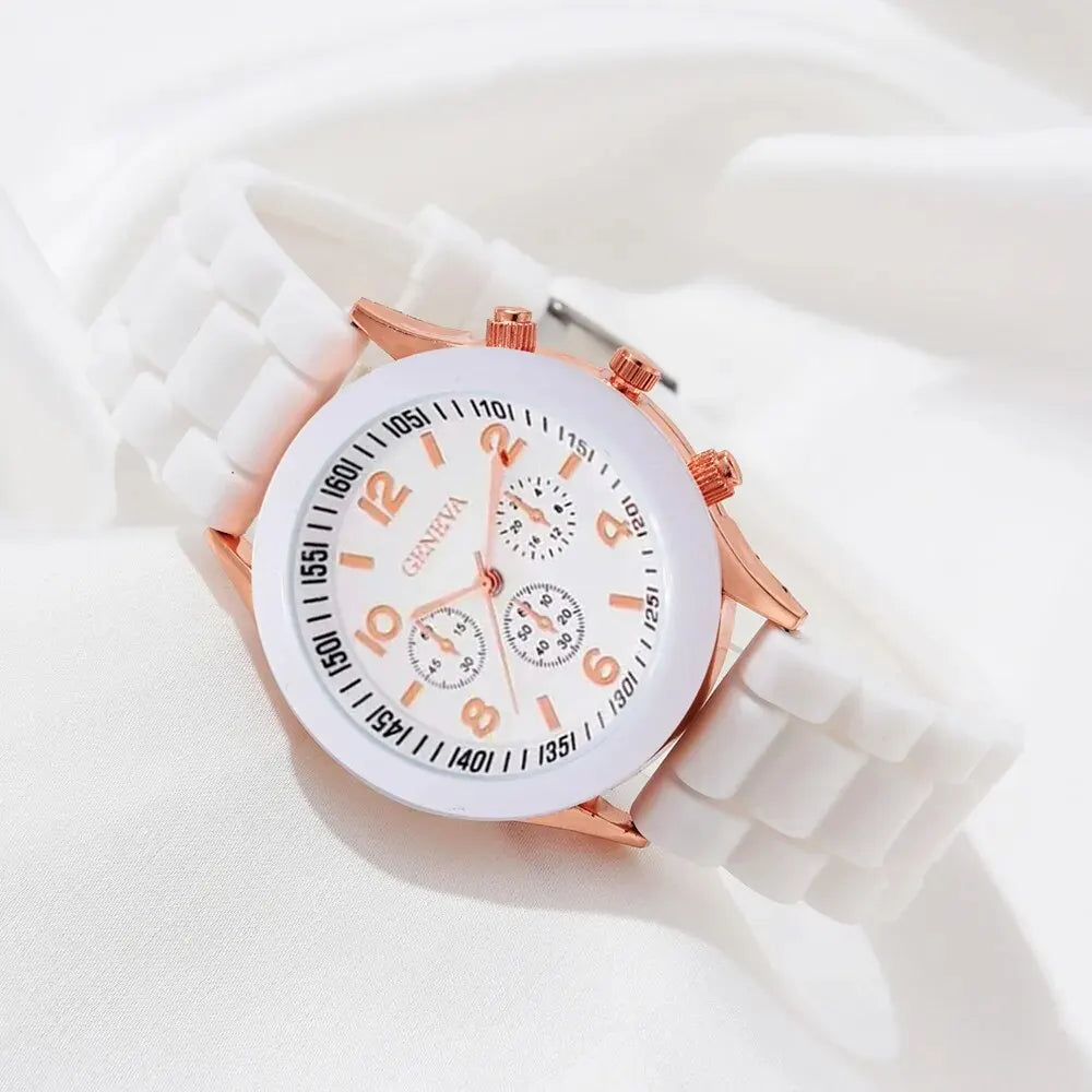 Fashion Women Watches Set White Silicone Jelly Quartz Watch Ladies Dress Wristwatch Gifts for Girls Relogio Feminino Reloj Mujer