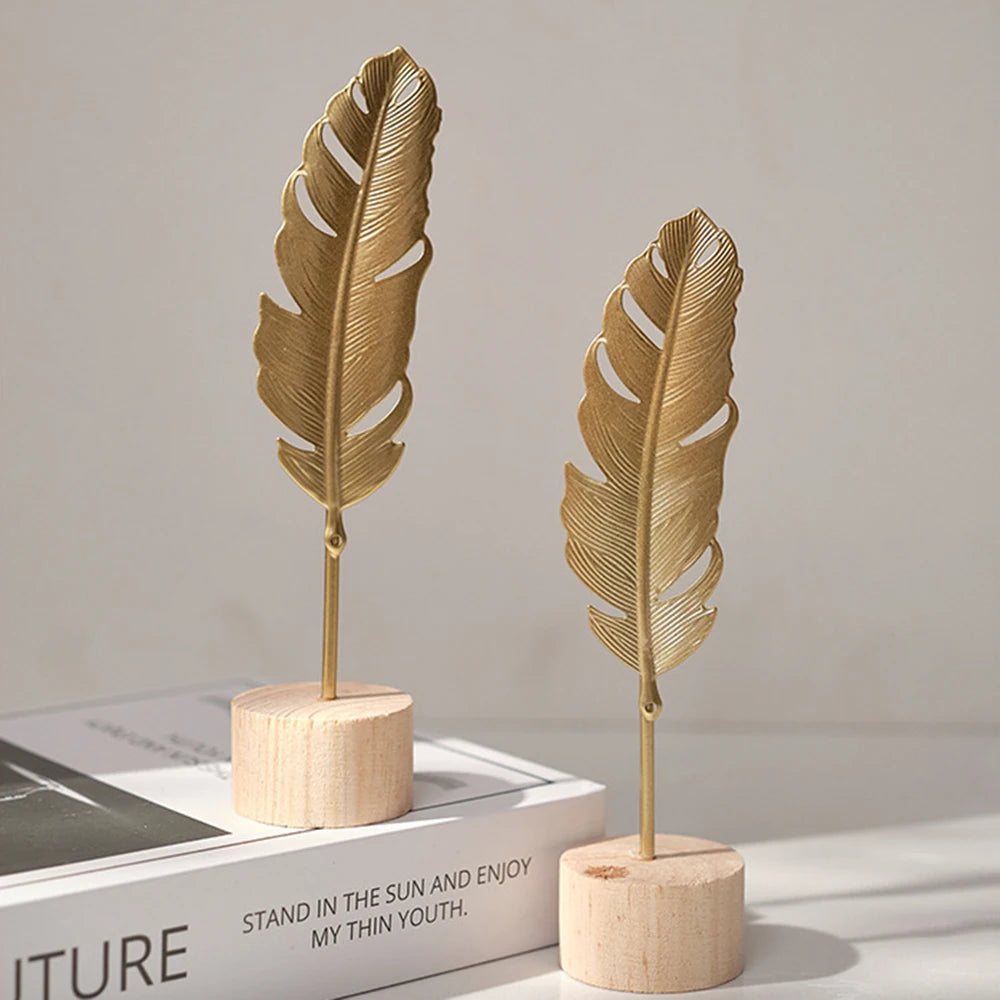 Nordic Gold Ginkgo Leaf Crafts Folhas Escultura Luxo Sala de estar Decoração Acessórios Decoração para casa Escritório Desktop Ornamentos