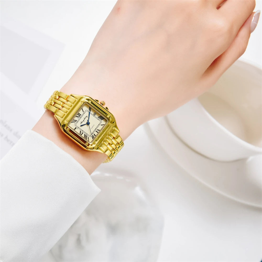 Luxury Branded Women Watches 2023 Simple Square Roman Calendar Women Quartz Watch Fashion Stainless Steel Strap Ladies Clock