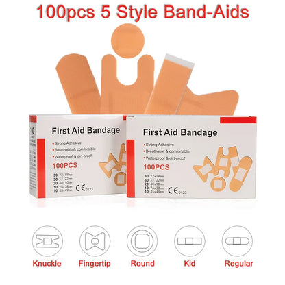 100Pcs/Pack Waterproof Band-Aids Bandages First Aid Medical Anti-Bacteria Wound Plaster Multi Size Home Travel Emergency Kits