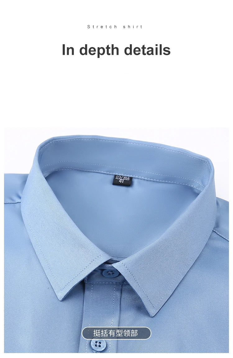 Plus Size M-7XL Elasticity Shirt Men Long Sleeve Slim Fit Casual Solid Color Luxury Shirt Social Formal Dress Shirts Man Clothes