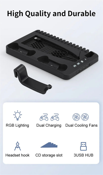 GAMINJA P58 P5 Stand Cooling Station With RGB Light Cooling Fan Dual Controllers Charger For Playstation 5 Game PS5 Accessories