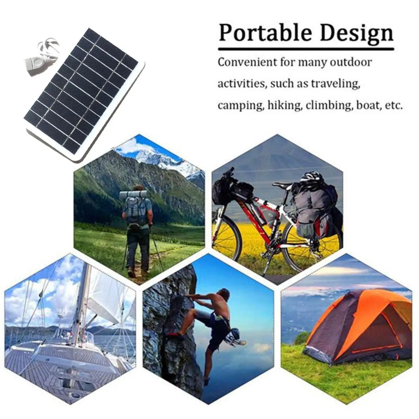 Portable Solar Panel 5V 2W Solar Plate with USB Safe Charge Stabilize Battery Charger for Power Bank Phone Outdoor Camping Home