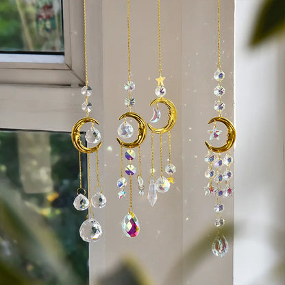 1 Piece Crystal Wind Chime Suncatcher Bedroom Balcony Patio Sun Moon Prism Pendant Good Home Decorations