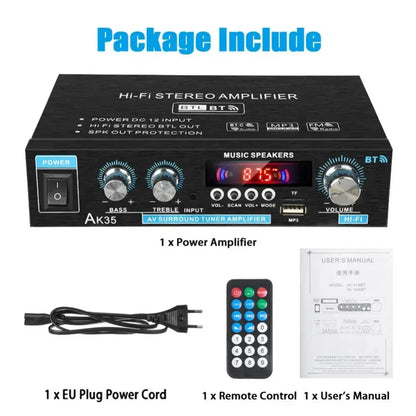 HiFi Digital AK35 Bluetooth Amplifiers MP3 Channel 2.0 Sound AMP Support 110V-240V for Home Car FM USB Remote Control