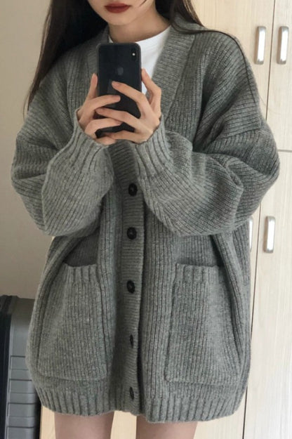 Autumn Winter Women Cardigan Sweater Coats Fashion Female Long Sleeve V-neck Loose Knitted Jackets Casual Sweater Cardigans