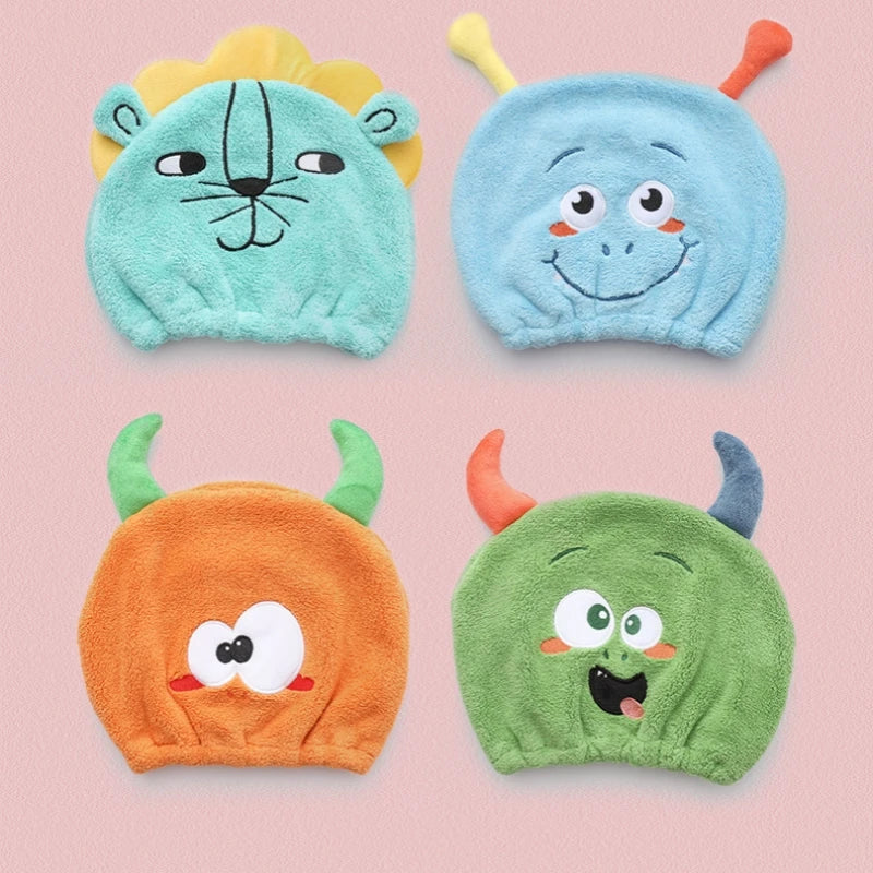 Cute Cartoon Animal Child Hair Towel Cap Drying Hat Quick-dry Microfiber Super Absorption Hair Twist  Kid Bath Hat Bathroom