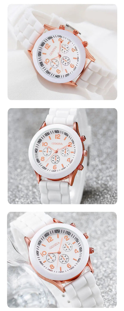 Fashion Women Watches Set White Silicone Jelly Quartz Watch Ladies Dress Wristwatch Gifts for Girls Relogio Feminino Reloj Mujer