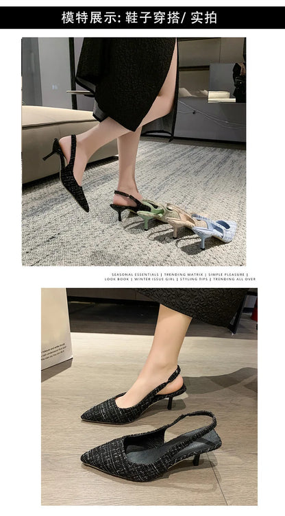 Sea Salt Blue Pointed High Heel Sandals for Women Back Hollow Half Headed Single Shoes Fashion Versatile Casual Shoes