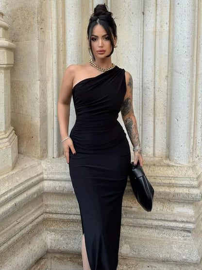 Summer Black New Dress Women Fashion Sexy Split Sleeveless Backless Slim Maxi Dress Female Casual Club Elegant Lady Party Dress