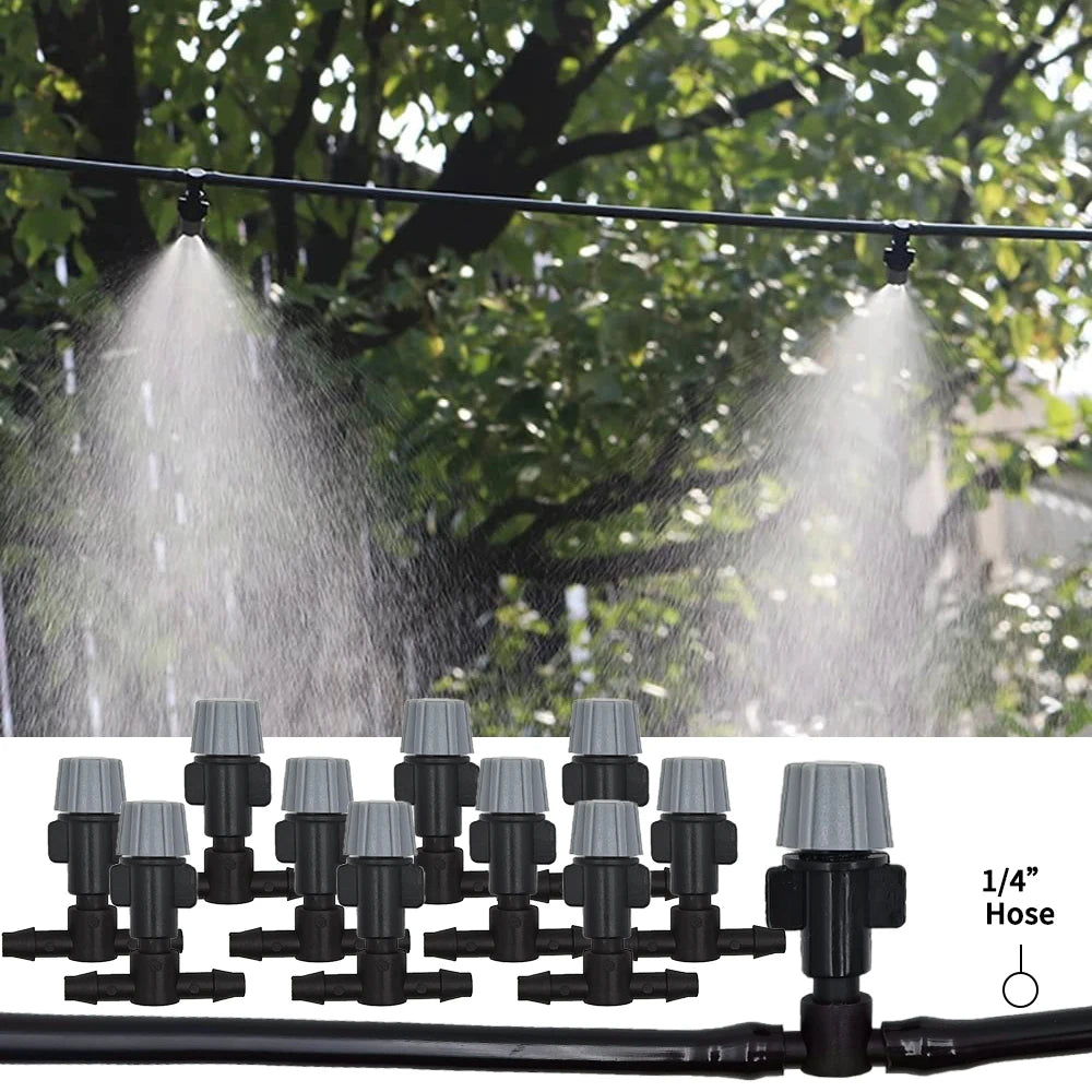 10-20M Automatic Watering Irrigation System Portable Misting Fog Nozzles Garden Hose Spray Head W/ 4/7mm Tee Connector for Patio