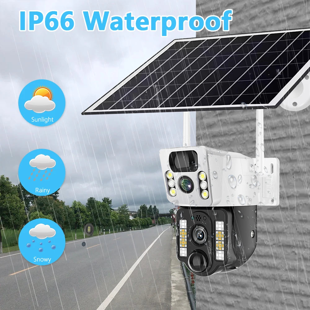 4K Solar Camera 4G SIM Card WiFi Dual Lens 8MP HD Night Vision IP CCTV Surveillance PTZ PIR Human Detection Alarm Waterproof