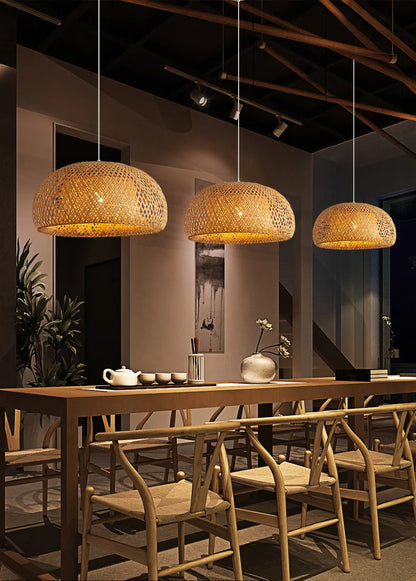 Bamboo Pendant Lamp E27 Hand Knitted Chinese Style Weaving Hanging Lamps 30cm Restaurant Home Decor Lighting Fixtures