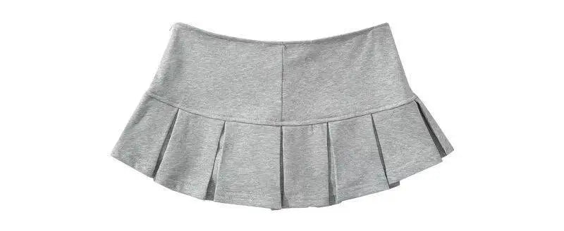 HOUZHOU Terry Fabric Y2K Mini Skirt Women Low Waist Wide Pleat Light Grey Sexy Vintage A-line Pleated Skirt Casual Skort Summer