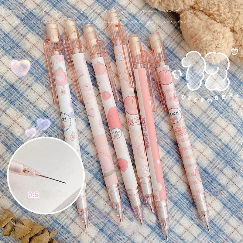 4/6pcs 0.5mm Mechanical Pencils Kawaii Automatic Pencils with Erasers Korean Stationery Cute Pencils School Office Press Pens