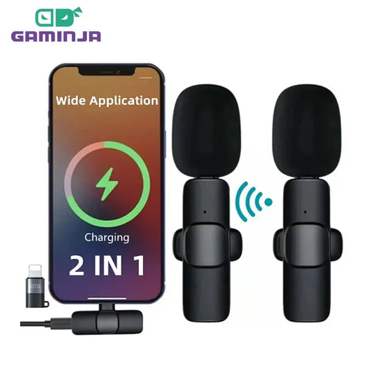 GAMINJA Wireless Lavalier Microphone Portable Audio Video Recording Mini Mic For iPhone Android Long battery life Live Broadcast