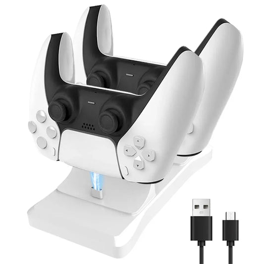 Dual Controller Charging Stand for Playstation 5 Controller Charger Station PS5 with Fast Charging AC Adapter 5V 2A