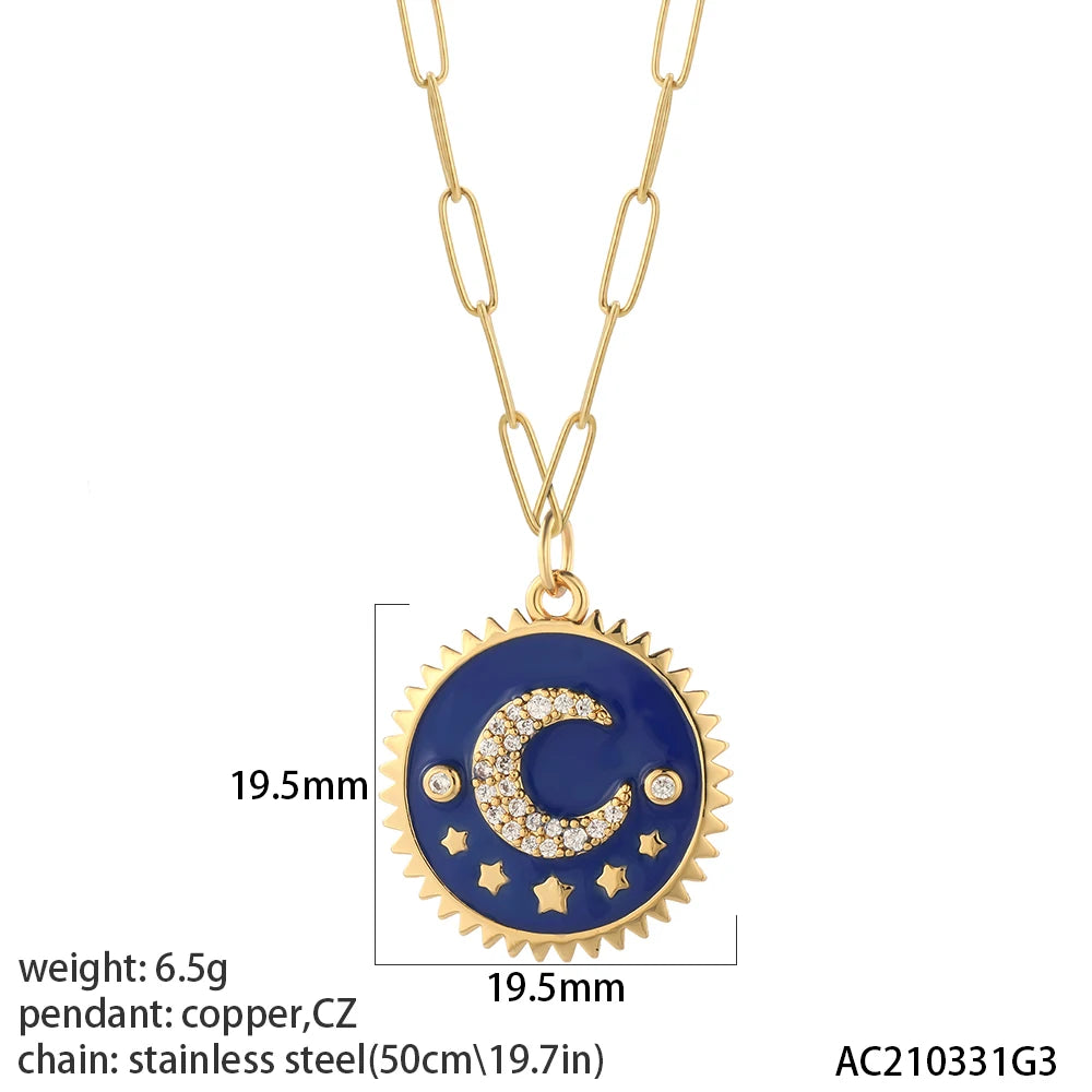 Cute Heart Sun Moon Star Evil Blue Eye Necklace for Women Gold Color Dijes Rainbow Red Love Pendant Long Stainless Steele Chains