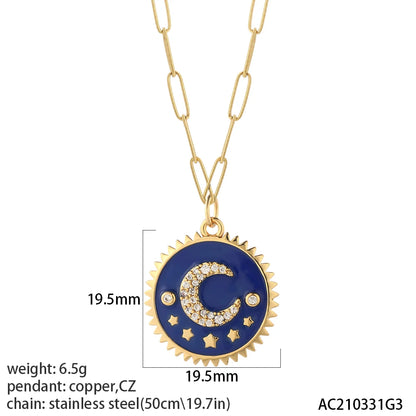 Cute Heart Sun Moon Star Evil Blue Eye Necklace for Women Gold Color Dijes Rainbow Red Love Pendant Long Stainless Steele Chains