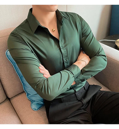 10Color High Quality Solid Dress Shirt Men Simple Long Sleeve Slim Fit Business Shirts Homme Social Casual Shirt Plus Size 5XL-M