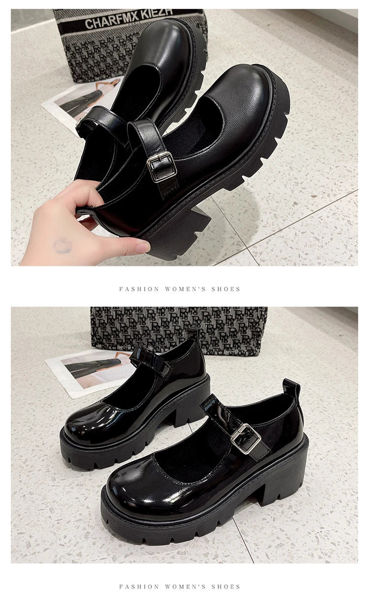 Shoes Platform Shoes Heels  Women Japanese Style Vintage Pumps for Women College Student Women's Shoes