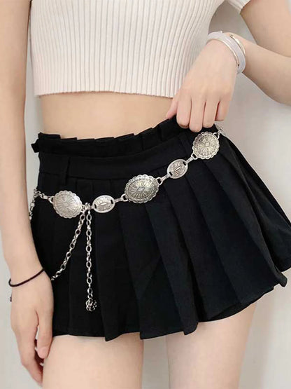 1 piece set of waist chain accessories for women's retro Bohemian ethnic style high-end silver metal chain belt with skirt belt