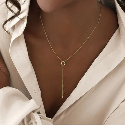 S925 Sterling Silver Double-Deck Circle Zircon Pendant Long O-Chain Choker Necklace 2024 Spring Women Wedding Fine Jewelry