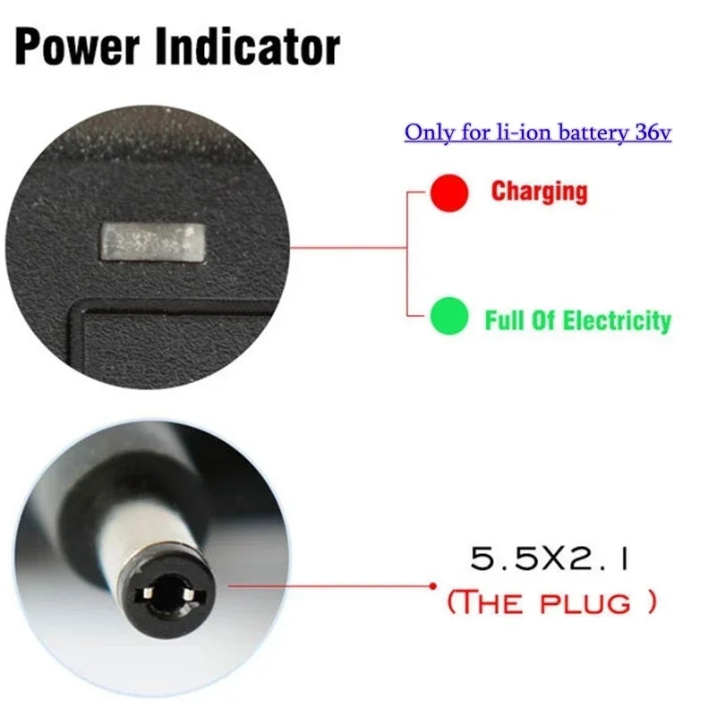 42V 2A Smart Lithium Battery Charger 5.5X2.1mm DC For 36V 10S 10AH 12AH 20AH Electric Car Hoverboard Balance Wheel Charge EU US