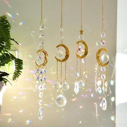 1 Piece Crystal Wind Chime Suncatcher Bedroom Balcony Patio Sun Moon Prism Pendant Good Home Decorations