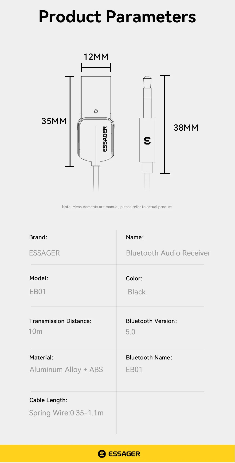 Essager USB Bluetooth Aux Adapter Dongle USB To 3.5mm Jack Audio Wireless Handsfree Kit For Car Stereo Receiver USB Transmitter