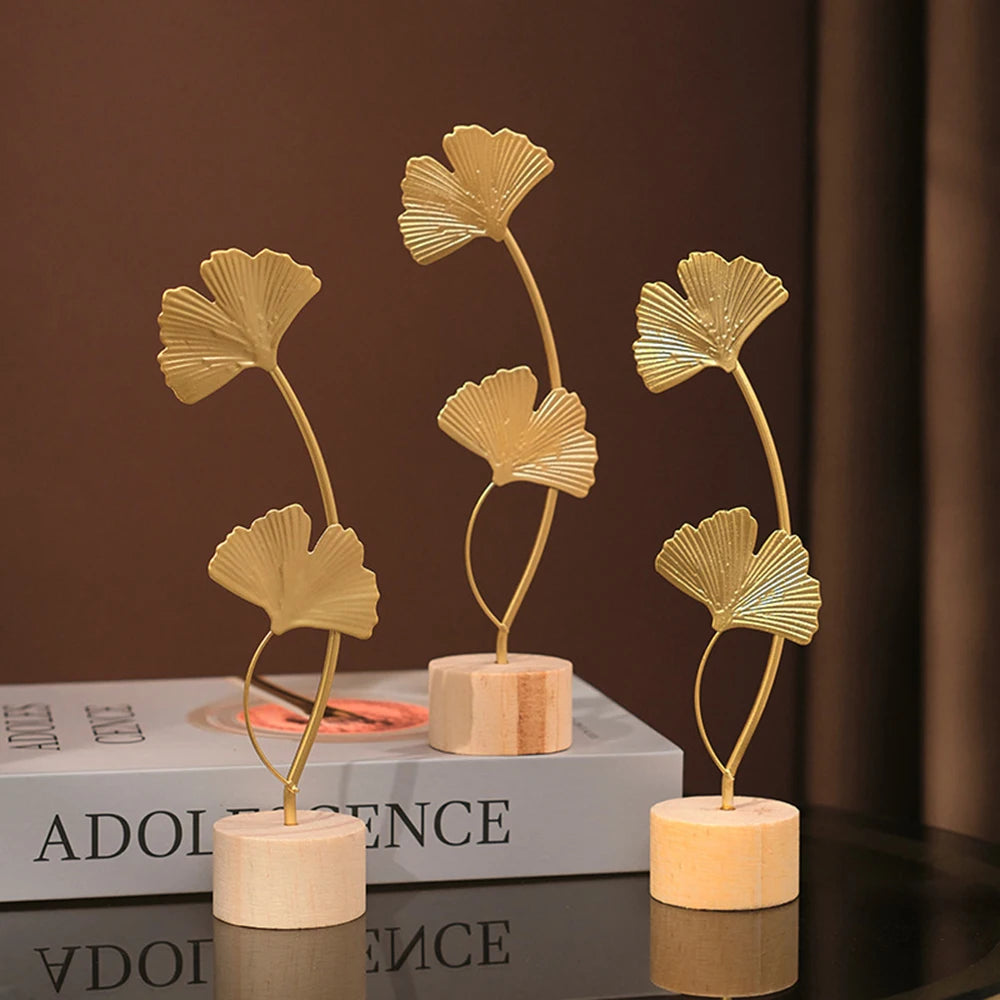 Nordic Gold Ginkgo Leaf Crafts Folhas Escultura Luxo Sala de estar Decoração Acessórios Decoração para casa Escritório Desktop Ornamentos