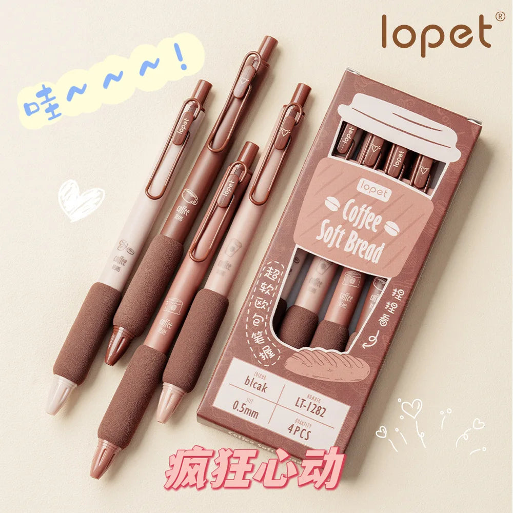 4pcs Cute Kawaii Coffee Soft Bread Gel Pen Set 0.5mm Black Color Ink For Writing Office School Stationery Supplies