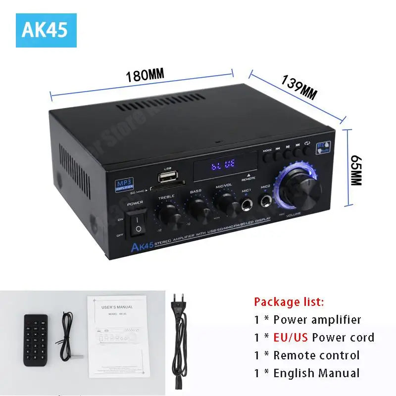 AK35/AK45/AK55 Sound Amplifiers Bluetooth Digital Amplifier for Home Car Karaoke 2 Channel HiFi Stereo AMP FM USB Remote Control