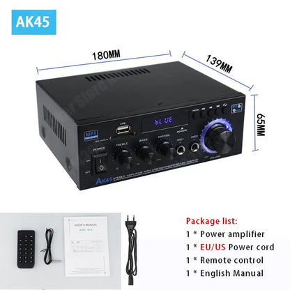 AK35/AK45/AK55 Sound Amplifiers Bluetooth Digital Amplifier for Home Car Karaoke 2 Channel HiFi Stereo AMP FM USB Remote Control