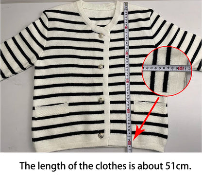 White Black Striped Knitted Sweater Cardigans Women Spring Short Cardigan Long Sleeve Cardigan Korean Fashion Long Sleeve Female