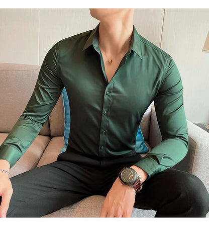 10Color High Quality Solid Dress Shirt Men Simple Long Sleeve Slim Fit Business Shirts Homme Social Casual Shirt Plus Size 5XL-M