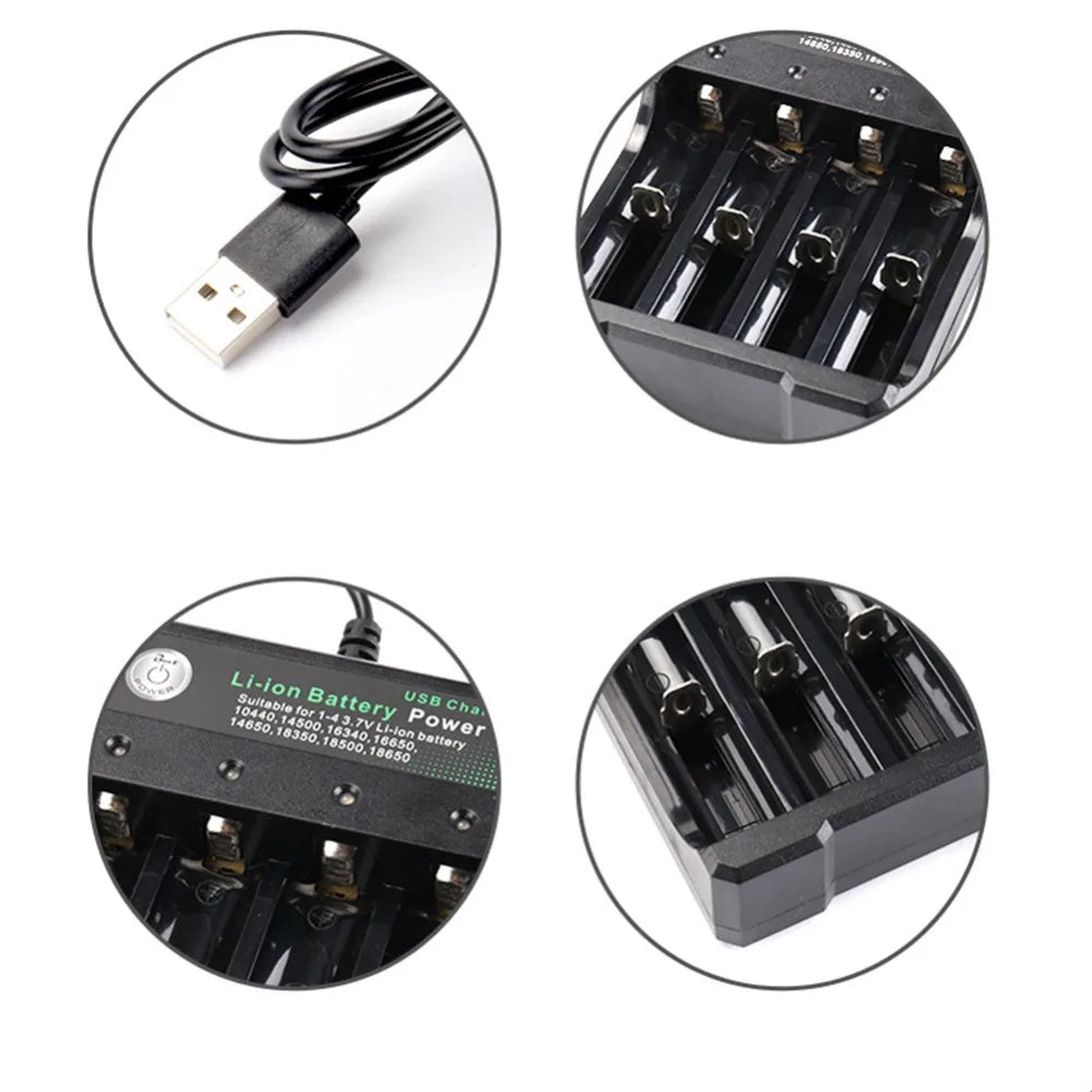 18650 Battery Charger Black 1 2 4 Slots AC 110V 220V Dual For 18650 Charging 3.7V Rechargeable Lithium Battery 4 Ports Charger