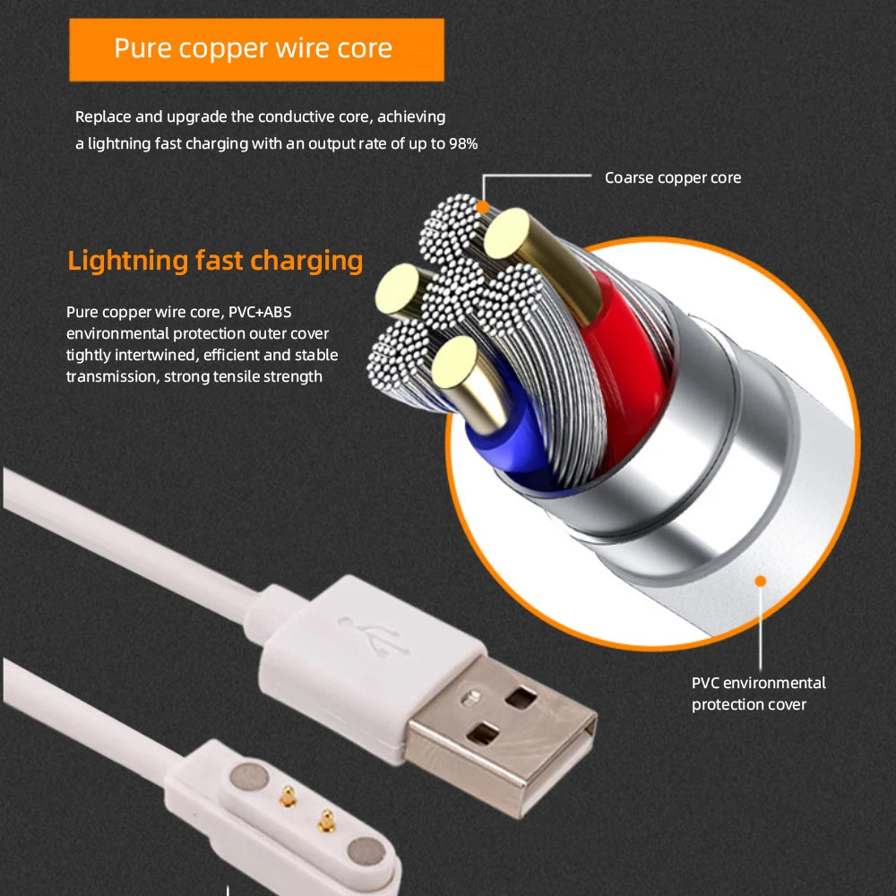 Universal Smart Watch Charger Magnetic Charging Cable 2Pins 4Pins 2.84mm 4mm 7.62mm USB Charging Cable For Q12 Children's Watch